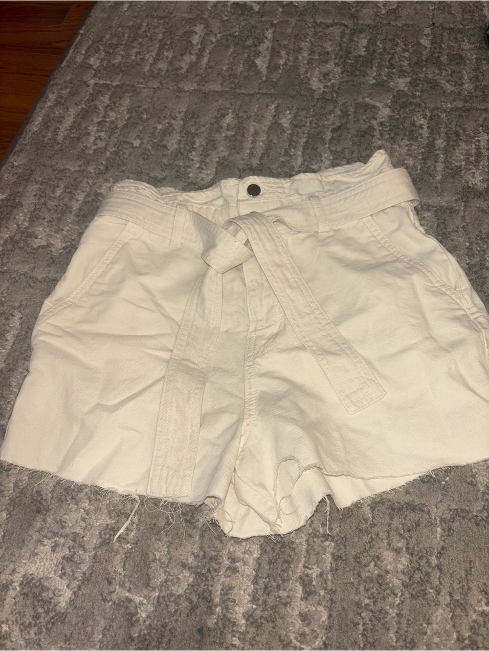 Ba&sh High-Rise Paperbag Waist White Women’s Shorts with Tie Belt